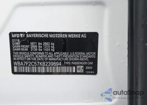 2019 BMW 750I xDrive from USA, damaged, VIN WBA7F2C57KB239694